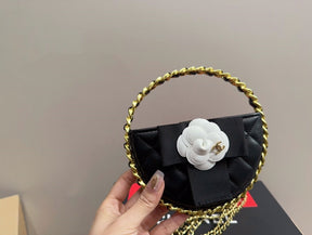 New mini camellia clutch for women, available in two different colors, chain strap clutch, perfect for evening events, beautiful and charming.