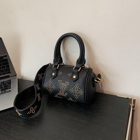 Small-sized studded Boston women's bag, available in two different colors, versatile and stylish.